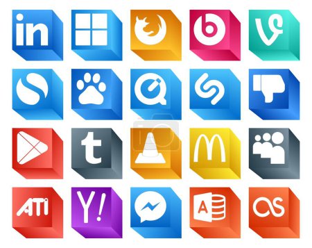 Illustration for 20 Social Media Icon Pack Including mcdonalds. media. quicktime. vlc. apps - Royalty Free Image