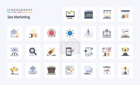 Ilustración de 25 Seo Marketing Paquete de iconos de color plano - Imagen libre de derechos