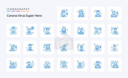 Illustration for 25 Corona Virus Super Hero Blue icon pack - Royalty Free Image