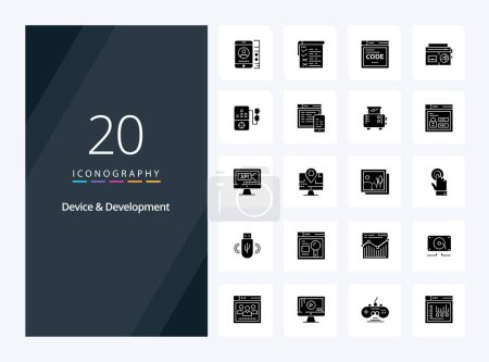 Téléchargez les illustrations : 20 Dispositif et icône de Glyphe solide de développement pour la présentation - en licence libre de droit