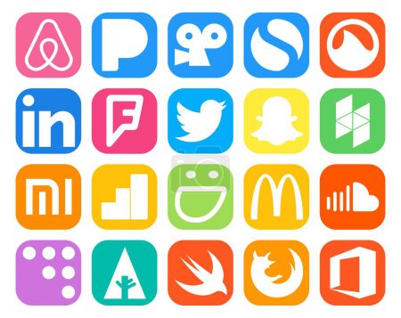 Illustration for 20 Social Media Icon Pack Including music. soundcloud. tweet. mcdonalds. google analytics - Royalty Free Image