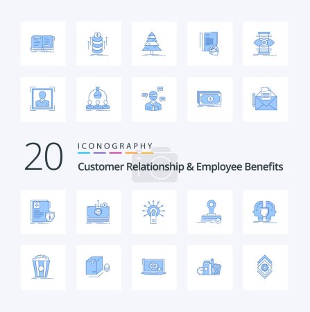 Illustration for 20 Customer Relationship And Employee Benefits Blue Color icon Pack like logo clone transfer stamp done - Royalty Free Image