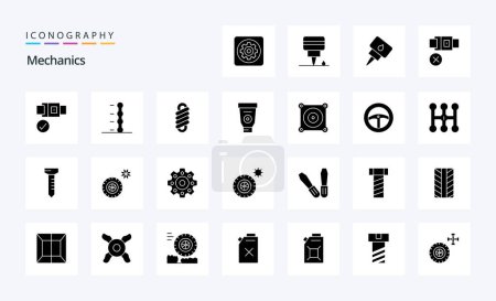 Ilustración de 25 Paquete de iconos de glifos sólidos mecánicos - Imagen libre de derechos