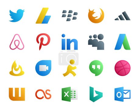 Ilustración de 20 Paquete de iconos de redes sociales Incluyendo dribbble. Apunta. aire bnb. google duo. adwords - Imagen libre de derechos