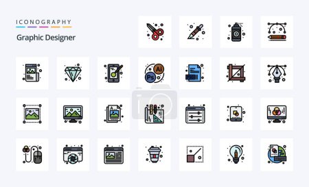 Ilustración de 25 Línea de diseñador gráfico relleno icono paquete de estilo - Imagen libre de derechos