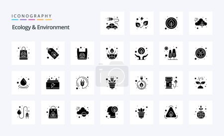 Ilustración de 25 Ecología y Medio Ambiente Paquete de iconos de glifos sólidos - Imagen libre de derechos