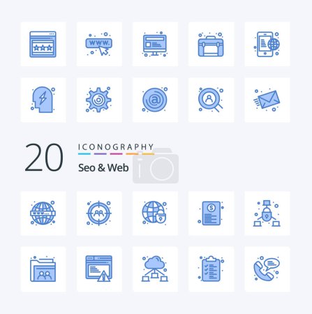 Ilustración de 20 Seo Web Blue Icono de color Paquete como documento de página de seguridad global de papel de comunicación - Imagen libre de derechos