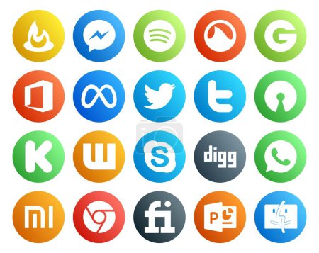 Ilustración de 20 Paquete de iconos de redes sociales incluyendo xiaomi. Excava. twitter. charla. wattpad - Imagen libre de derechos