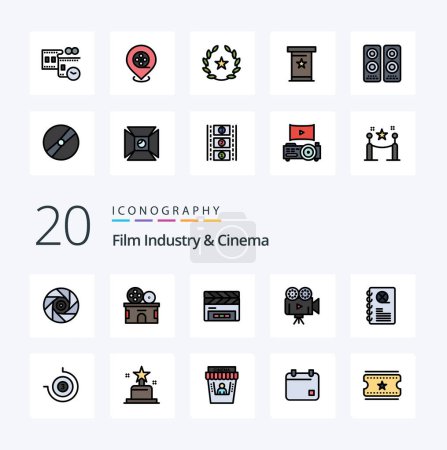 Illustration for 20 Cenima Line Filled Color icon Pack like entertaiment video clapboard projector camera - Royalty Free Image