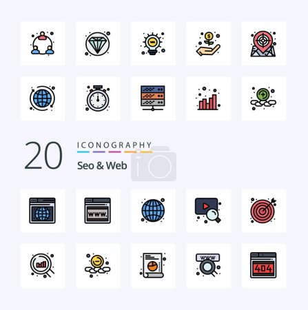 Illustration for 20 Seo  Web Line Filled Color icon Pack like search web video web seo - Royalty Free Image