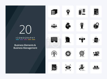 Illustration for 20 Business Elements And Business Managment Solid Glyph icon for presentation - Royalty Free Image