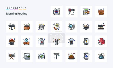 Ilustración de Paquete de iconos de 25 líneas de rutina de la mañana - Imagen libre de derechos