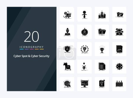 Téléchargez les illustrations : 20 Cyber Spot et Cyber Security Solid Glyph icône pour la présentation - en licence libre de droit