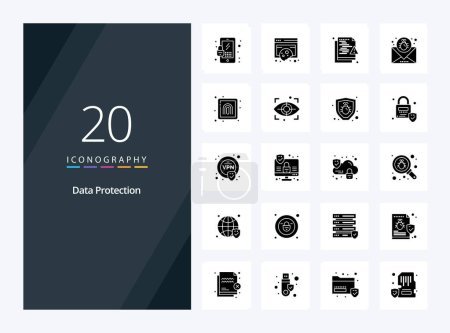 Téléchargez les illustrations : 20 Protection des données Icône Glyphe solide pour présentation - en licence libre de droit