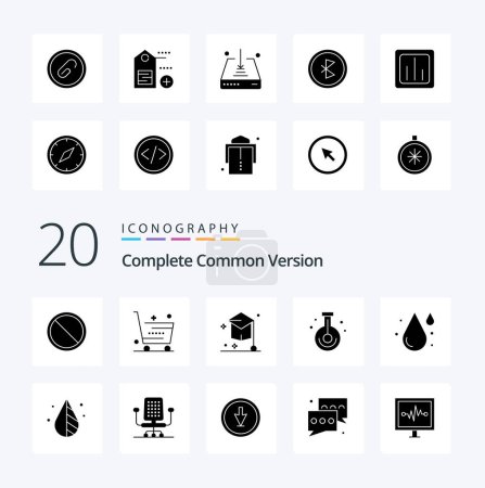 Illustration for 20 Complete Common Version Solid Glyph icon Pack like research chemistry shopping beaker hat - Royalty Free Image