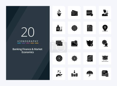 Téléchargez les illustrations : 20 Finance bancaire et économie de marché icône Glyphe solide pour la présentation - en licence libre de droit