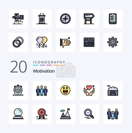 Ilustración de 20 Línea de motivación llena icono de color Paquete como paisaje paisaje emojis motivación corazón - Imagen libre de derechos