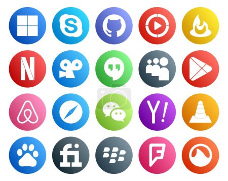Ilustración de 20 Paquete de iconos de redes sociales incluyendo mensajero. navegador. viddler. safari. aplicaciones - Imagen libre de derechos