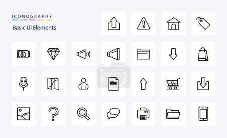 Illustration for 25 Basic Ui Elements Line icon pack - Royalty Free Image