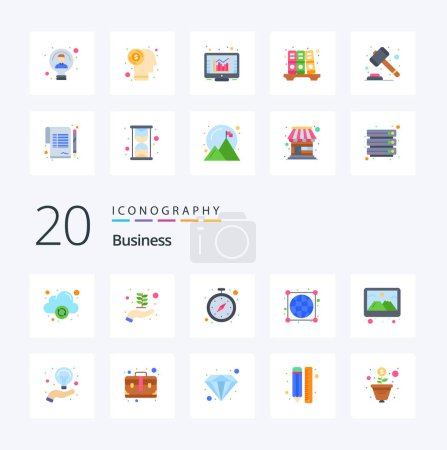 Ilustración de 20 Icono de color plano de negocios Pack como marco de temporizador de fotos de decoración en todo el mundo - Imagen libre de derechos