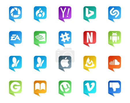 Illustration for 20 Social Media Speech Bubble Style Logo like soundcloud. apple. sports. msn. netflix - Royalty Free Image