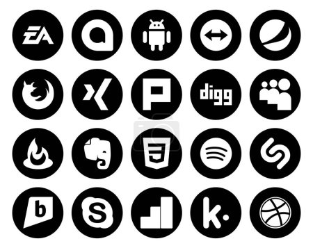 Ilustración de 20 Paquete de iconos de redes sociales incluyendo shazam. css. navegador. evernote. myspace - Imagen libre de derechos