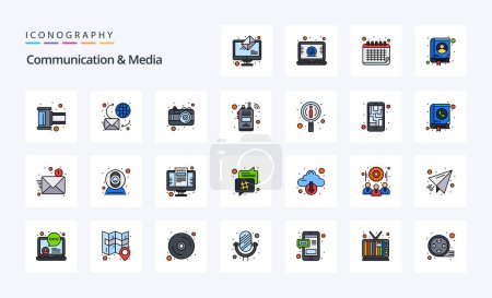 Ilustración de 25 Comunicación y línea de medios de comunicación llena icono de estilo pack - Imagen libre de derechos