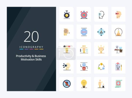 Ilustración de 20 Habilidades de productividad y motivación empresarial Icono de color plano para presentación - Imagen libre de derechos