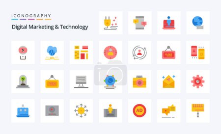 Ilustración de 25 Marketing Digital y Tecnología Paquete de iconos de color plano - Imagen libre de derechos
