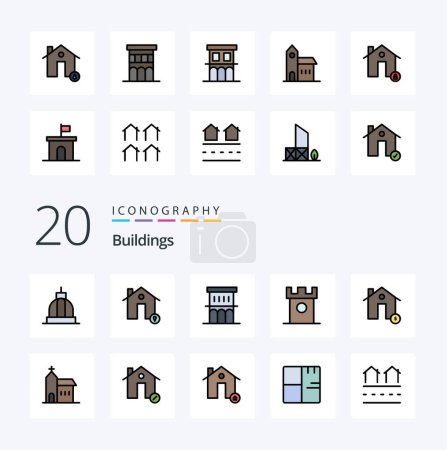 Illustration for 20 Buildings Line Filled Color icon Pack like house architecture location house fire - Royalty Free Image