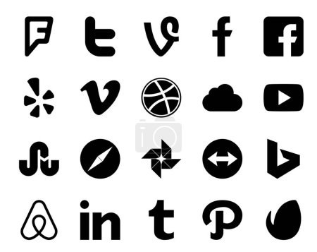 Ilustración de 20 Paquete de iconos de redes sociales incluyendo bing. foto. dribbble. navegador. tropiezo con - Imagen libre de derechos