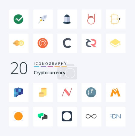 Illustration for 20 Cryptocurrency Flat Color icon Pack like coin crypto currency name coin crypto groastl coin - Royalty Free Image
