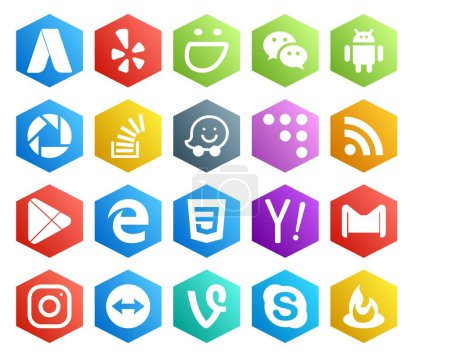Illustration for 20 Social Media Icon Pack Including css. apps. question. google play. coderwall - Royalty Free Image