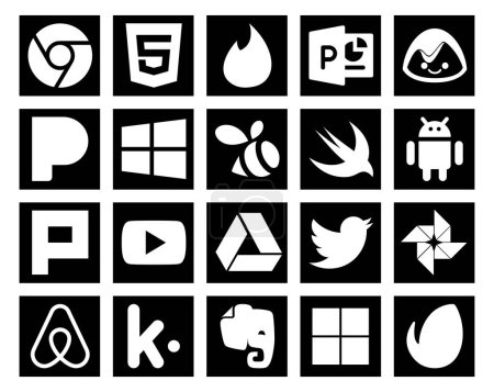 Ilustración de 20 Paquete de iconos de redes sociales Incluyendo aire bnb. tweet. Rápido. twitter. vídeo - Imagen libre de derechos