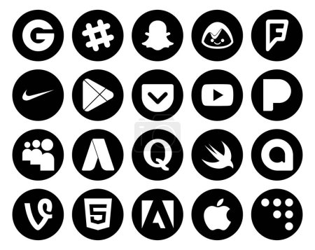 Ilustración de 20 Paquete de iconos de redes sociales Incluyendo swift. quora. aplicaciones. adwords. pandora - Imagen libre de derechos