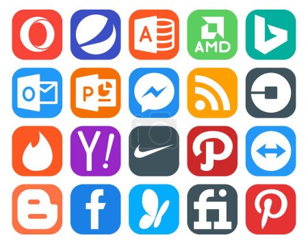 Illustration for 20 Social Media Icon Pack Including teamviewer. nike. rss. search. tinder - Royalty Free Image