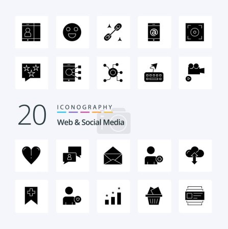 Illustration for 20 Web And Social Media Solid Glyph icon Pack like  multimedia  user add on  open - Royalty Free Image