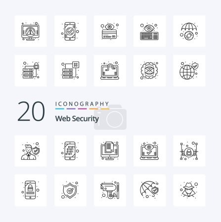 Illustration for 20 Web Security Line icon Pack like user eye search computer information - Royalty Free Image