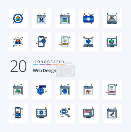 Illustration for 20 Web Design Line Filled Color icon Pack like sheets css compass web browser - Royalty Free Image