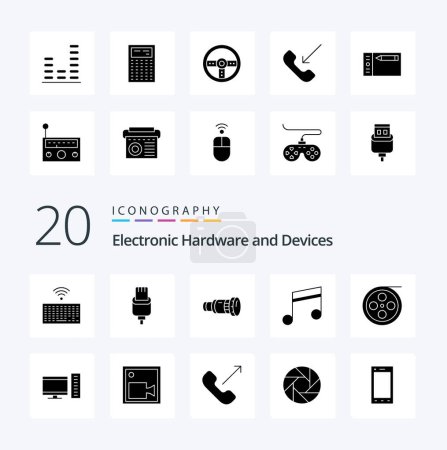 Illustration for 20 Devices Solid Glyph icon Pack like camera music cam media media - Royalty Free Image