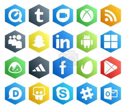 Ilustración de 20 Paquete de iconos de redes sociales incluyendo slideshare. aplicaciones. androide. google play. facebook - Imagen libre de derechos