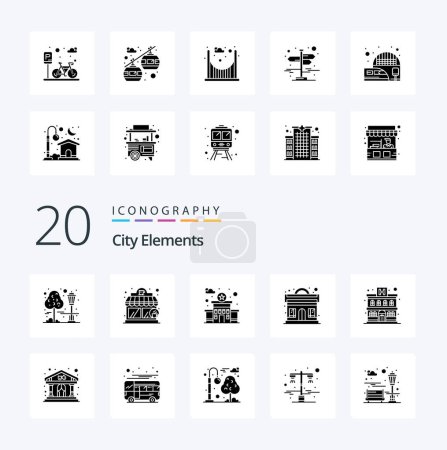 Illustration for 20 City Elements Solid Glyph icon Pack like play building police apartment night - Royalty Free Image