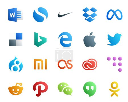 Illustration for 20 Social Media Icon Pack Including adobe. creative cloud. edge. lastfm. drupal - Royalty Free Image