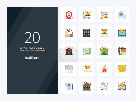 Téléchargez les illustrations : 20 Immobilier Icône couleur plate pour la présentation - en licence libre de droit