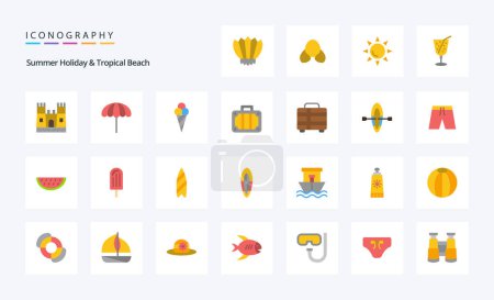 Téléchargez les illustrations : Pack d'icônes 25 Beach Flat - en licence libre de droit