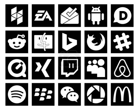 Illustration for 20 Social Media Icon Pack Including myspace. xing. finder. quicktime. slack - Royalty Free Image