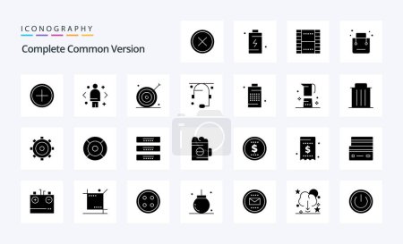 Illustration for 25 Complete Common Version Solid Glyph icon pack - Royalty Free Image