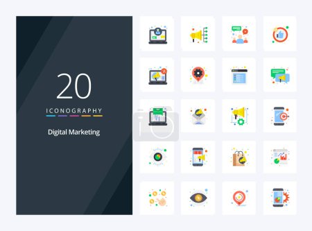 Téléchargez les illustrations : 20 Digital Marketing Icône couleur plate pour la présentation - en licence libre de droit