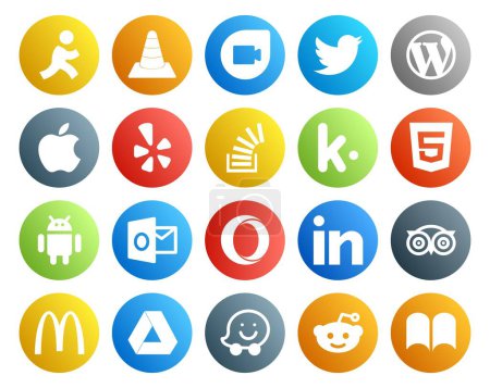 Ilustración de 20 Paquete de iconos de redes sociales incluyendo androide. kik. cms. desbordamiento. la cuestión - Imagen libre de derechos