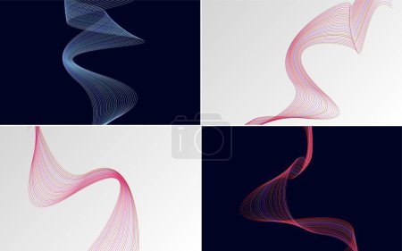 Téléchargez les illustrations : Ensemble de 4 motifs d'ondes géométriques. Ligne d'ondulation abstraite - en licence libre de droit